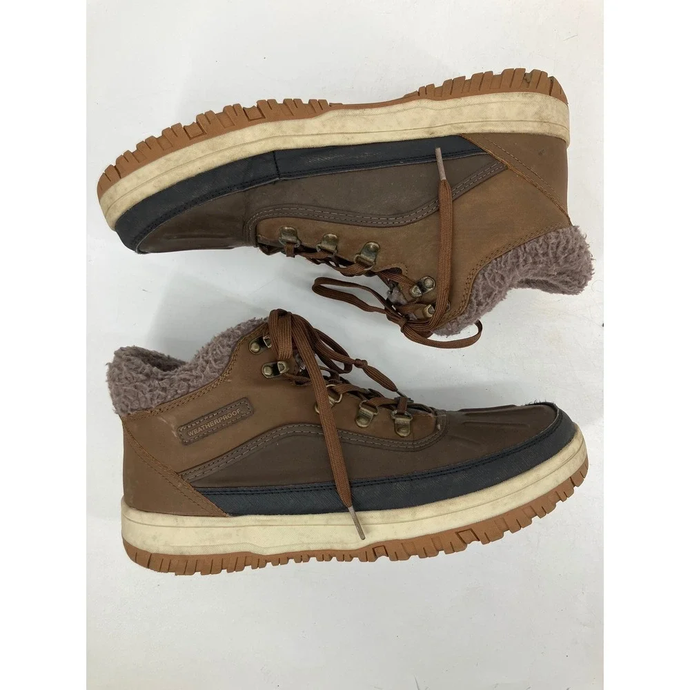 Weatherproof Slope Duck Boots Mens 12 Brown Faux Fur Lined Ankle 1624753